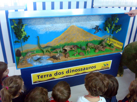 Espaço para os dinossauros e experiência do vulcão – Escola Magnante